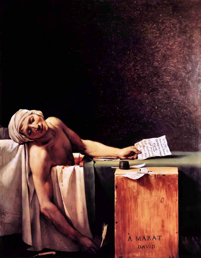 Marat assassinado ou A morte de Marat de Jacques-Louis David - Marat foi um importante jornalista jacobino.